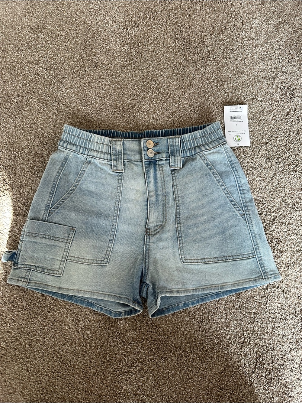 No Boundaries Light Blue Elastic Waist Denim Cargo Shorts